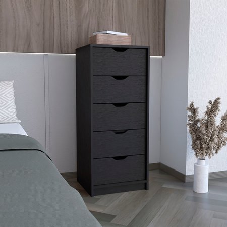 Tuhome Basilea 5 Drawers Tall Dresser, Pull Out System, Black CLW8975